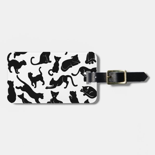 Étiquette À Bagage Motif de chat noir (Devant horizontal)