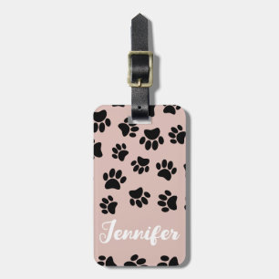 Étiquette À Bagage Motif de chien noir sur or Rose
