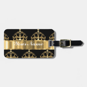 Étiquette À Bagage Motif de couronne d'or sur le noir