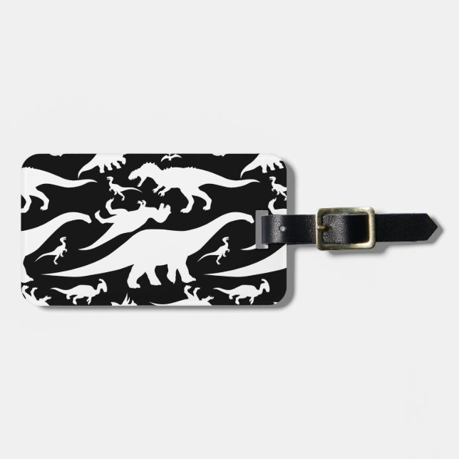 Étiquette À Bagage Motif de dinosaures noir et blanc (Devant horizontal)