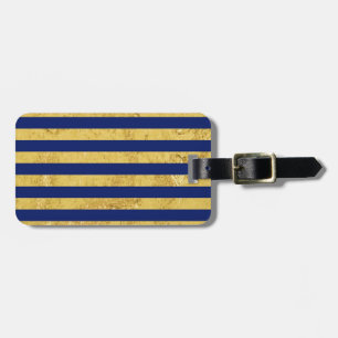 Étiquette À Bagage Motif de feuille d'or élégante et de rayure bleue
