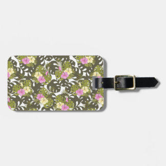Étiquette À Bagage Motif de feuilles de jungle tropicale et d'hibiscu