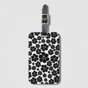 Étiquette À Bagage Motif de fleurs - noir et blanc