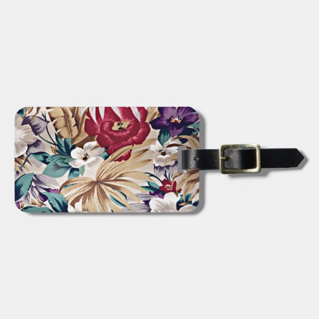 Étiquette À Bagage Motif de fleurs tropicales aux couleurs douces (Devant horizontal)