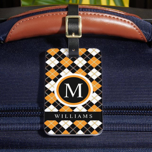 Étiquette À Bagage Motif de Jacquard orange noir blanc personnalisé (Insitu Rectoal 2)
