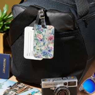 Étiquette À Bagage Motif de libellule florale à l'aquarelle