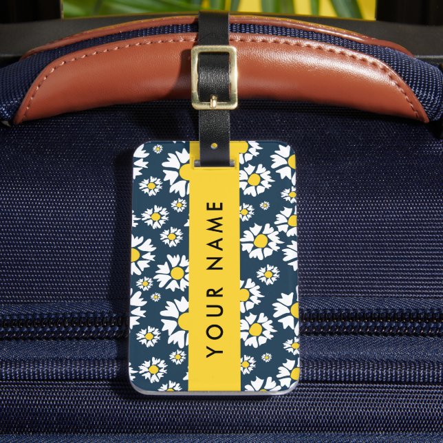 Étiquette À Bagage Motif de marguerite, marguerites blanches, Votre n (Insitu Rectoal 2)