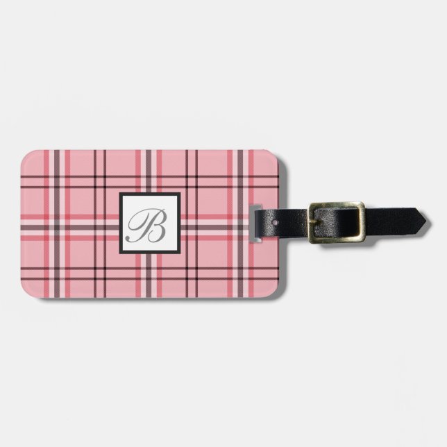 Étiquette À Bagage Motif de mode rose et gris chic (Devant horizontal)