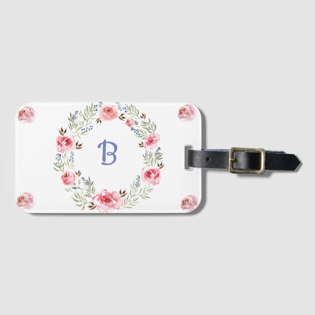 Étiquette À Bagage Motif de monogramme rose tendance (Devant Horizontal)