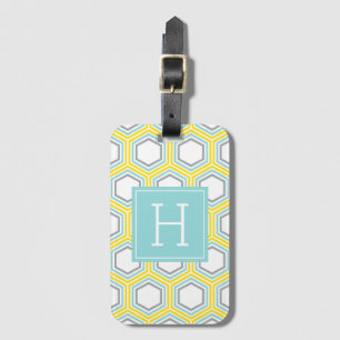 Étiquette À Bagage Motif de peigne de miel jaune et aquatique Monogra