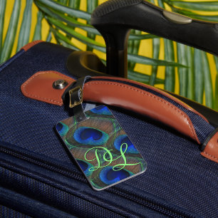 Étiquette À Bagage Motif de plume de paon élégant personnalisé