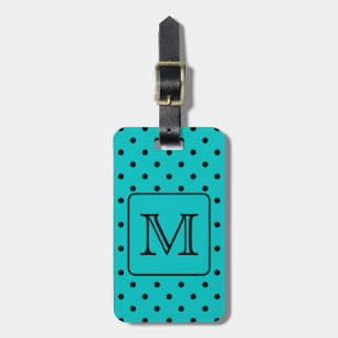 Étiquette À Bagage Motif de point turquoise et noir de polka.