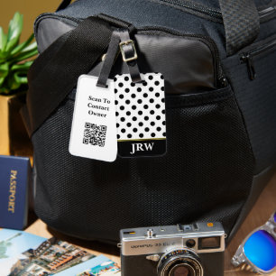 Étiquette À Bagage Motif de points noir et blanc Code QR