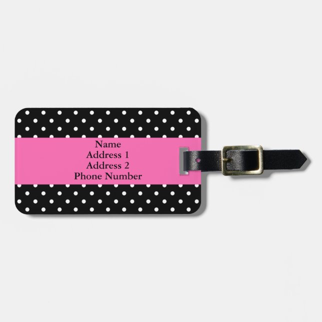 Étiquette À Bagage Motif de points Polka blanc et noir (Devant horizontal)