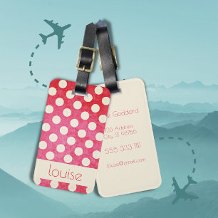 Étiquette À Bagage Motif de points Polka blanc Vintage personnalisé