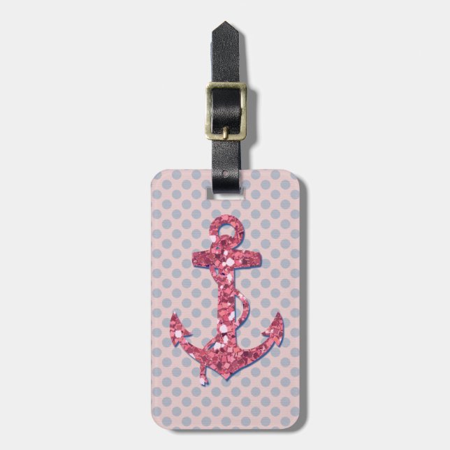 ÉTIQUETTE À BAGAGE MOTIF DE POINTS ROSE GIRLY D'ANCRE DE PARTIES (Devant Vertical)