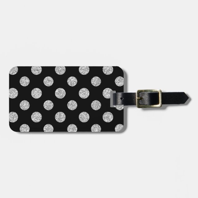 Étiquette À Bagage Motif de pois de parties scintillantes d'argent de (Devant horizontal)