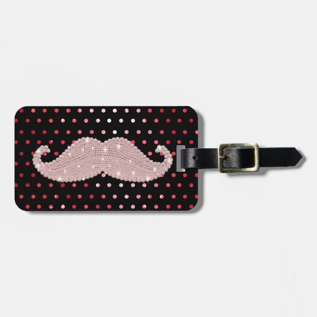 Étiquette À Bagage Motif de pois rose Girly drôle de moustache de (Devant horizontal)