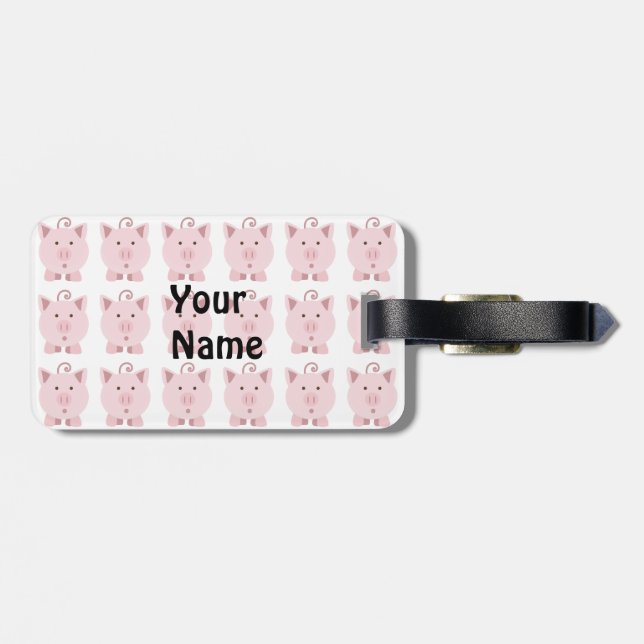 Étiquette À Bagage Motif de porc rose ronde (Dos horizontal)