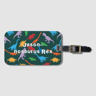 Étiquette À Bagage motif de silhouette de sept espèces de dinosaures