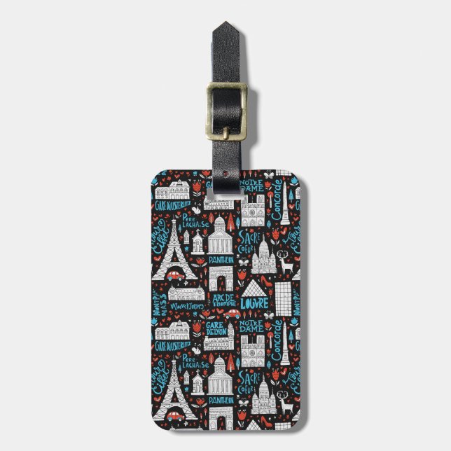 Étiquette À Bagage Motif de symboles de la France | (Devant Vertical)