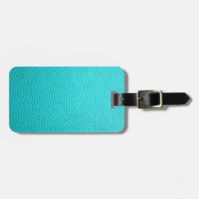 Étiquette À Bagage Motif de texture de cuir de bleu de turquoise (Devant horizontal)