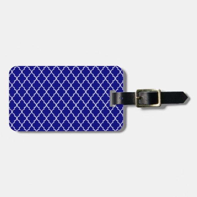 Étiquette À Bagage Motif de treillis bleu et blanc marocain (Devant horizontal)