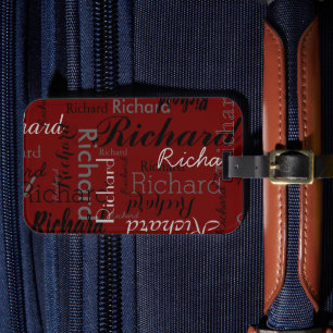 Étiquette À Bagage Motif de typographie personnalisée rouge foncé