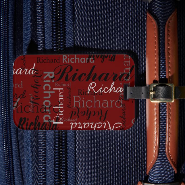 Étiquette À Bagage Motif de typographie personnalisée rouge foncé (Insitu Rectoal 4)