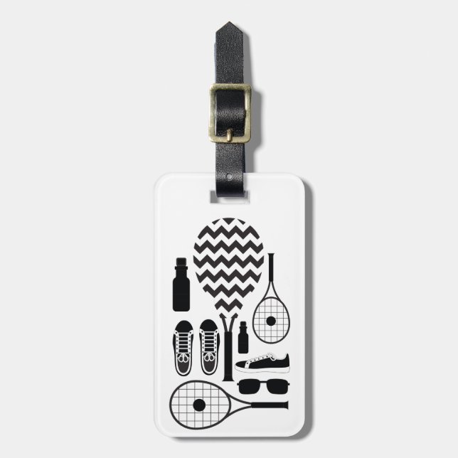 Étiquette À Bagage Motif d'équipements et accessoires de tennis moder (Devant Vertical)