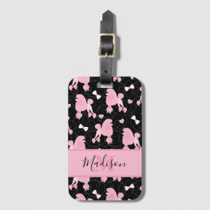 Étiquette À Bagage Motif des canicules et vaches roses Nom noir Monog