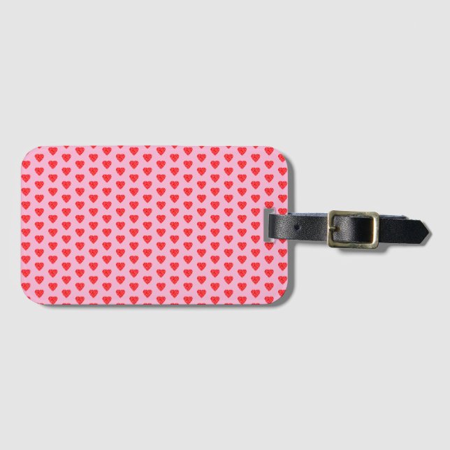 Étiquette À Bagage Motif des Coeurs rose et rouge (Devant Horizontal)