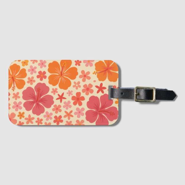 Étiquette À Bagage Motif d'hibiscus hawaïen des années 60 (Devant Horizontal)