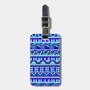 Étiquette À Bagage Motif d'impression géométrique bleu Abstrait Aztec