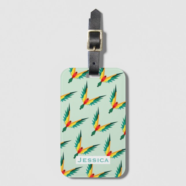 Étiquette À Bagage Motif d'oiseaux tropicaux moderne bleu Personnalis (Devant Vertical)
