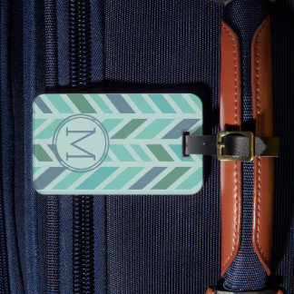 Étiquette À Bagage Motif élégant et coloré à chevrons avec monogramme