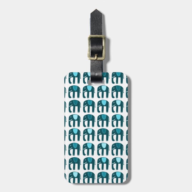Étiquette À Bagage Motif Eléphants Bleus Cute CUSTOMISÉ (Devant Vertical)