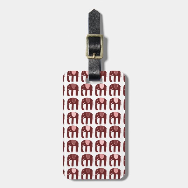 Étiquette À Bagage Motif Eléphants rouges roses mignons CUSTOMISÉ (Devant Vertical)