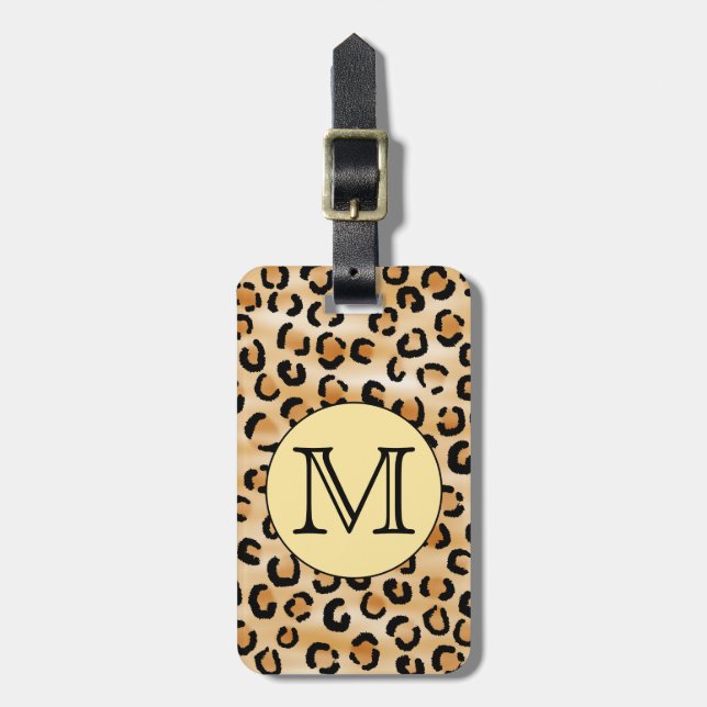 Étiquette À Bagage Motif Empreinte de léopard Monogramme personnalisé (Devant Vertical)