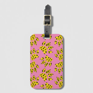 Étiquette À Bagage Motif Empreinte de patte Cheetah sur rose