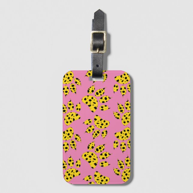 Étiquette À Bagage Motif Empreinte de patte Cheetah sur rose (Devant Vertical)
