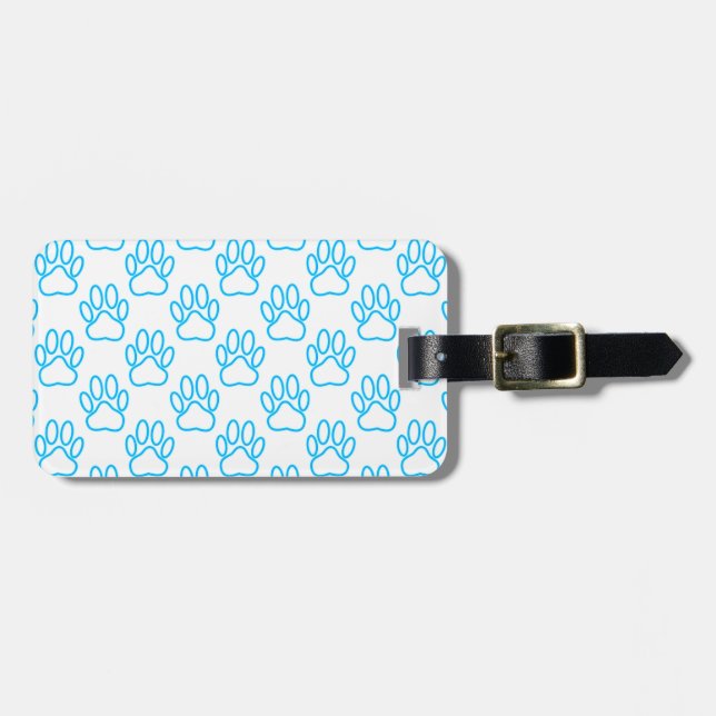 Étiquette À Bagage Motif Empreinte de patte de Blue Neon Dog (Devant horizontal)