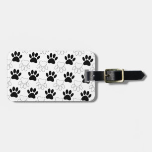 Étiquette À Bagage Motif Empreinte de patte de chien noir et blanc
