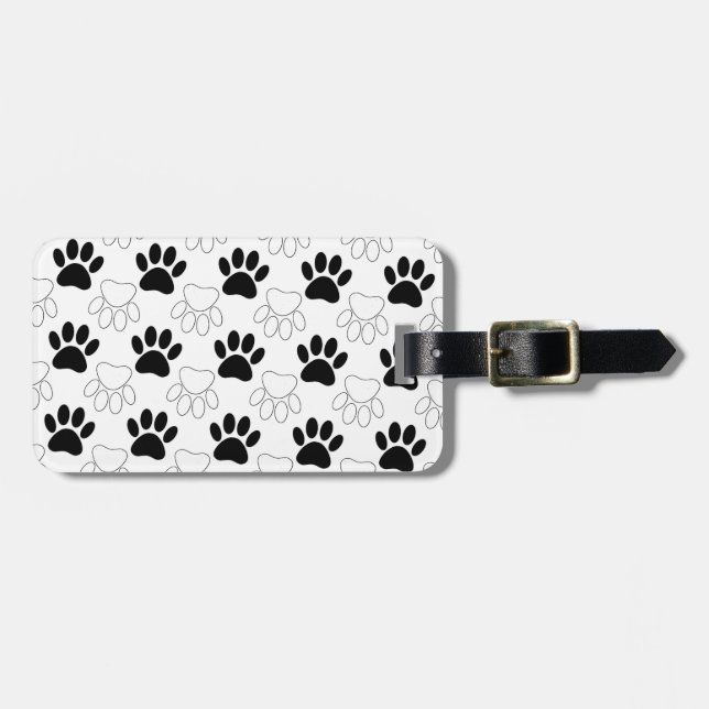 Étiquette À Bagage Motif Empreinte de patte de chien noir et blanc (Devant horizontal)