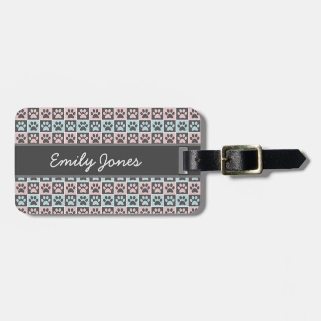 Étiquette À Bagage Motif Empreinte de patte Pastel Blue and Blue Dog (Devant horizontal)