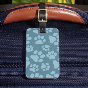 Étiquette À Bagage Motif Empreintes de Patte de Chien Bleu