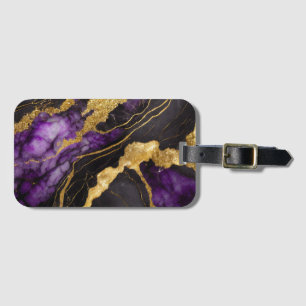 Étiquette À Bagage Motif en marbre noir pourpre avec or