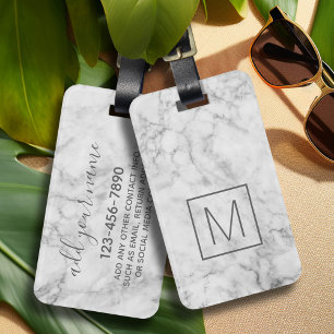 Étiquette À Bagage Motif en marbre tendance Faux avec Monogramme Carr