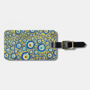 Étiquette À Bagage Motif en verre bleu grec d'amulette d'oeil mauvais