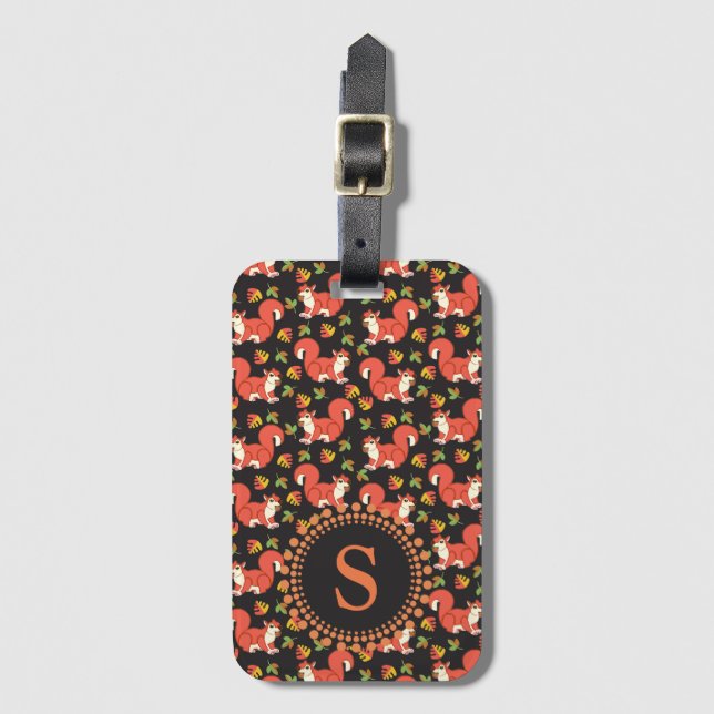 Étiquette À Bagage Motif fait sur commande d'écureuil et de feuille (Devant Vertical)
